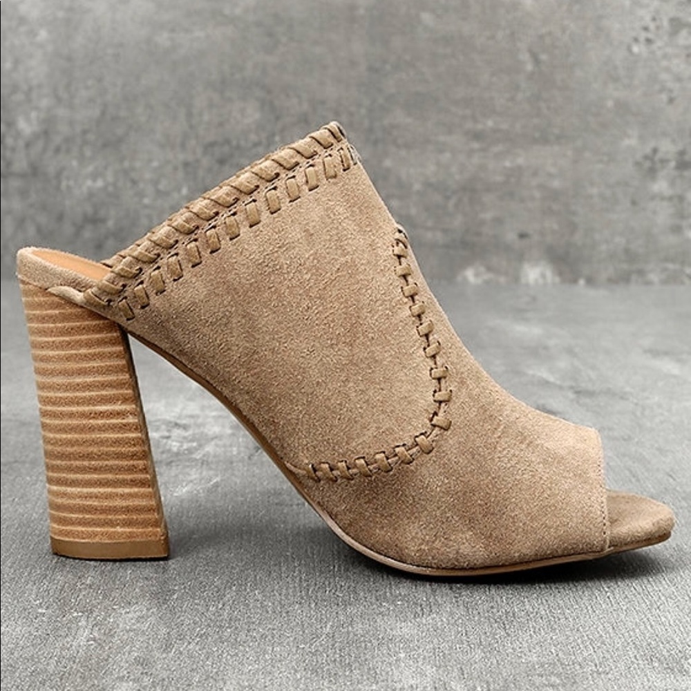 Butter Soft Tan Peep Toe Whipstitched Mules - Picture 4 of 4